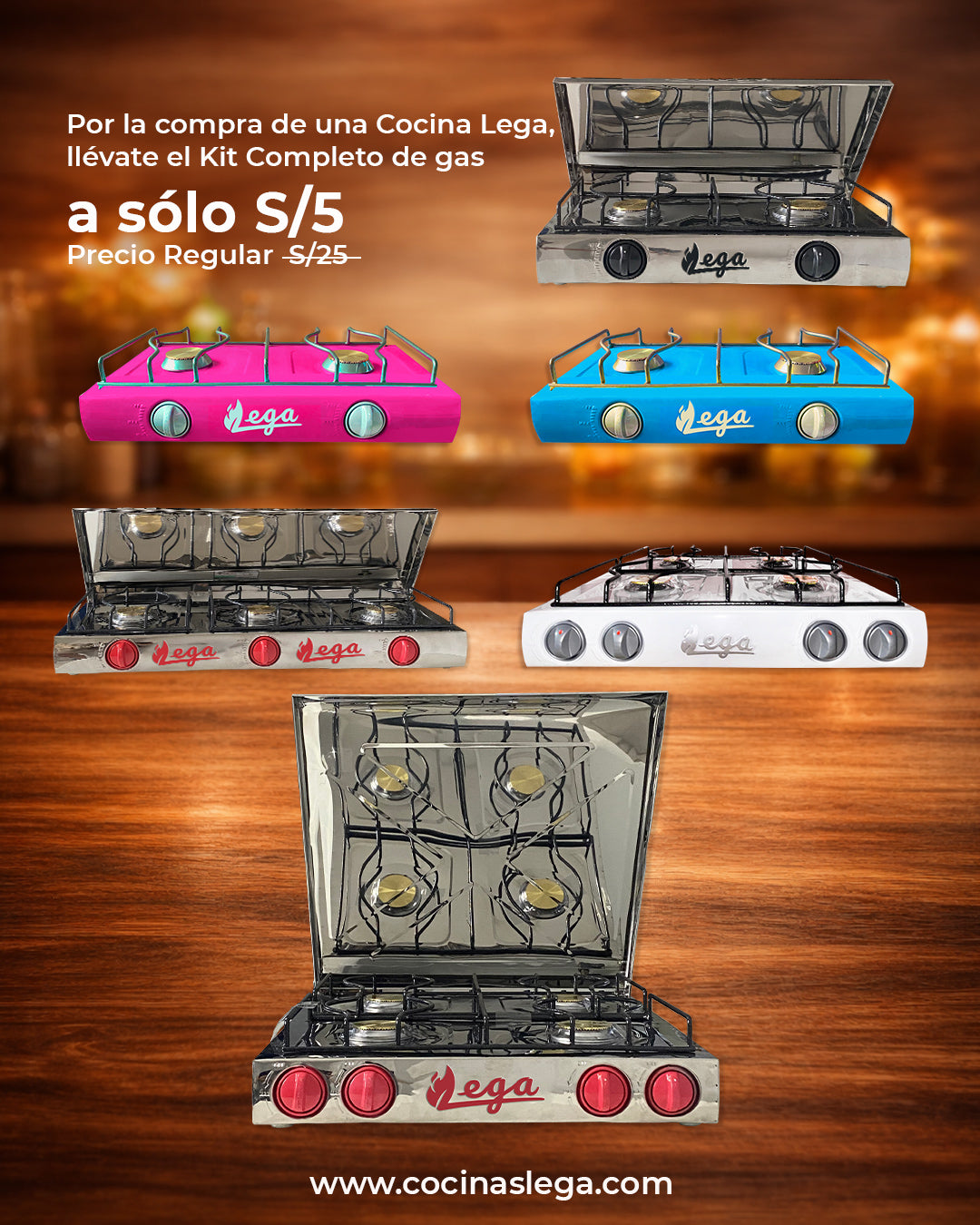 Cocina 2 hornillas de Acero Inoxidable